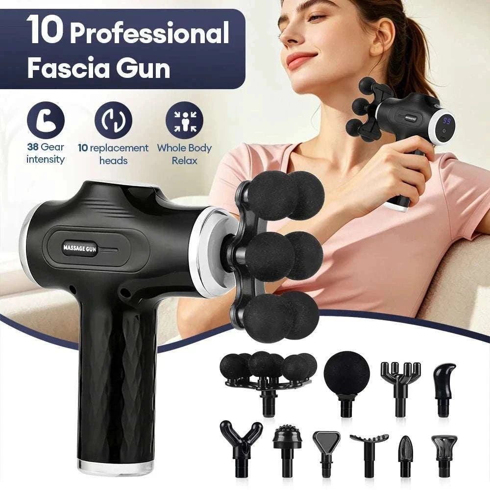 Mini Muscle Massage Gun with 10 Heads and Adjustable Intensity-WHITE