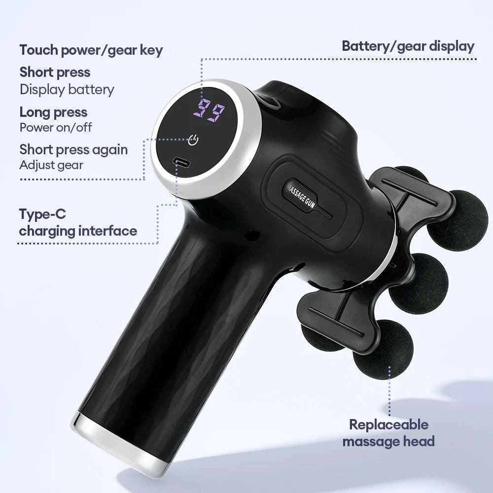 Mini Muscle Massage Gun with 10 Heads and Adjustable Intensity-WHITE