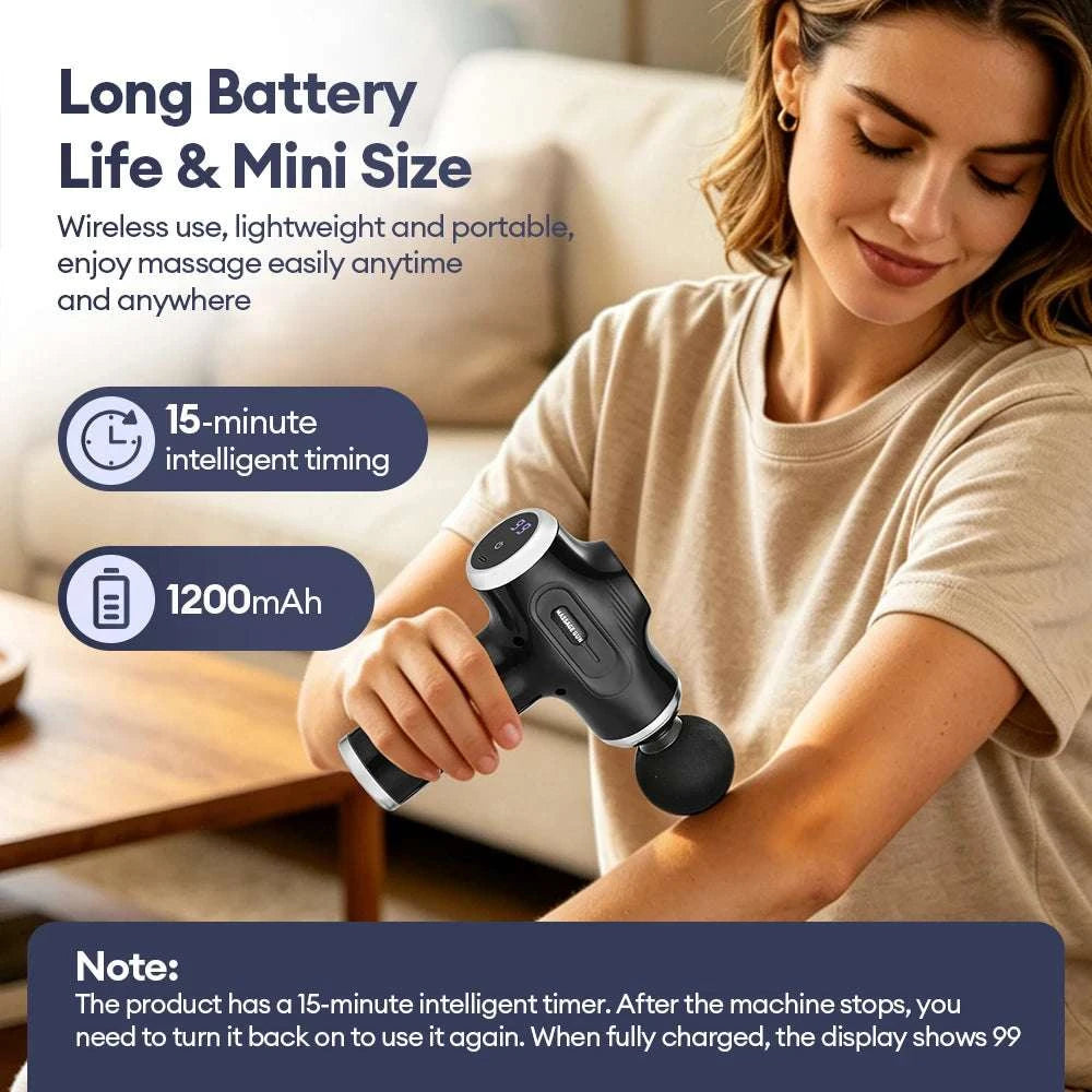 Mini Muscle Massage Gun with 10 Heads and Adjustable Intensity-WHITE