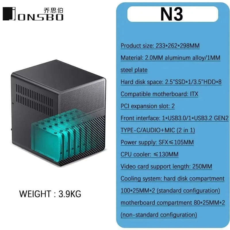 Mini NAS ITX Case with 8 Hot-Swap Bays and Dual Fans-Black