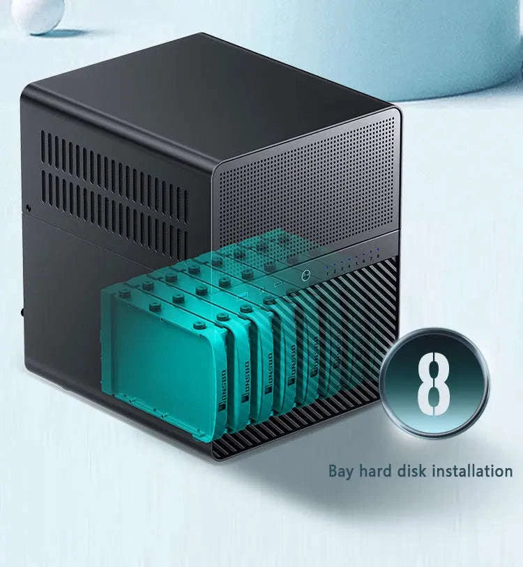 Mini NAS ITX Case with 8 Hot-Swap Bays and Dual Fans-Black