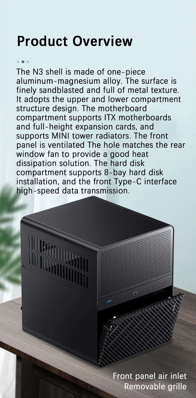 Mini NAS ITX Case with 8 Hot-Swap Bays and Dual Fans-Black