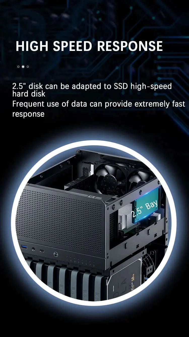 Mini NAS ITX Case with 8 Hot-Swap Bays and Dual Fans-Black