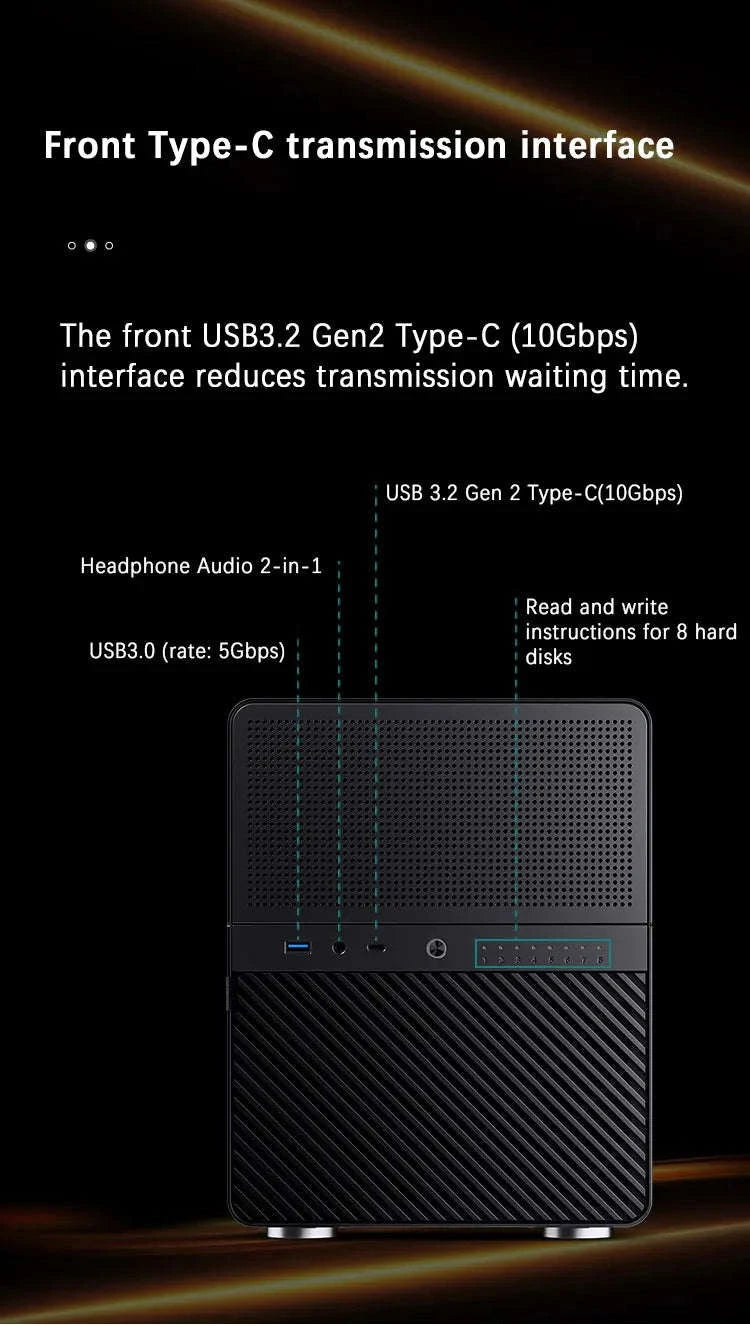 Mini NAS ITX Case with 8 Hot-Swap Bays and Dual Fans-Black