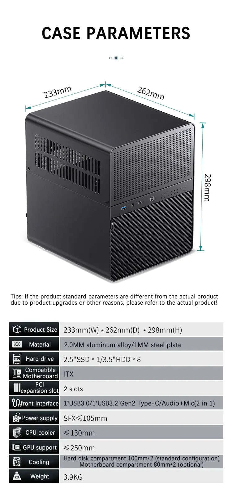 Mini NAS ITX Case with 8 Hot-Swap Bays and Dual Fans-Black