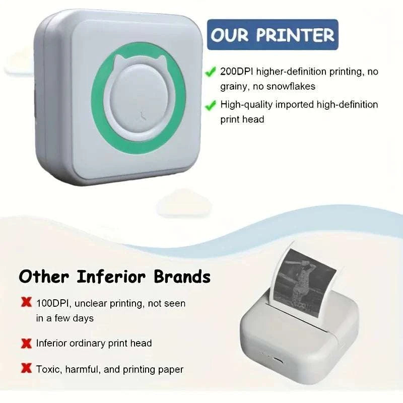 Mini Portable Bluetooth Thermal Printer for Photos, Labels & Notes-green