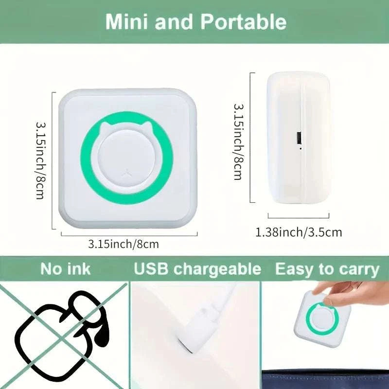 Mini Portable Bluetooth Thermal Printer for Photos, Labels & Notes-green