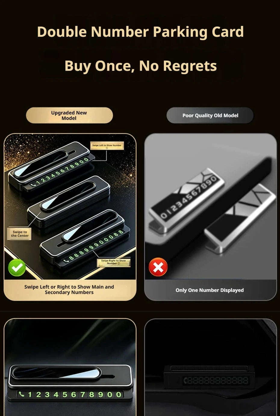 Mini Portable Phone Number Plate with Dual Number Display-Black 1PC