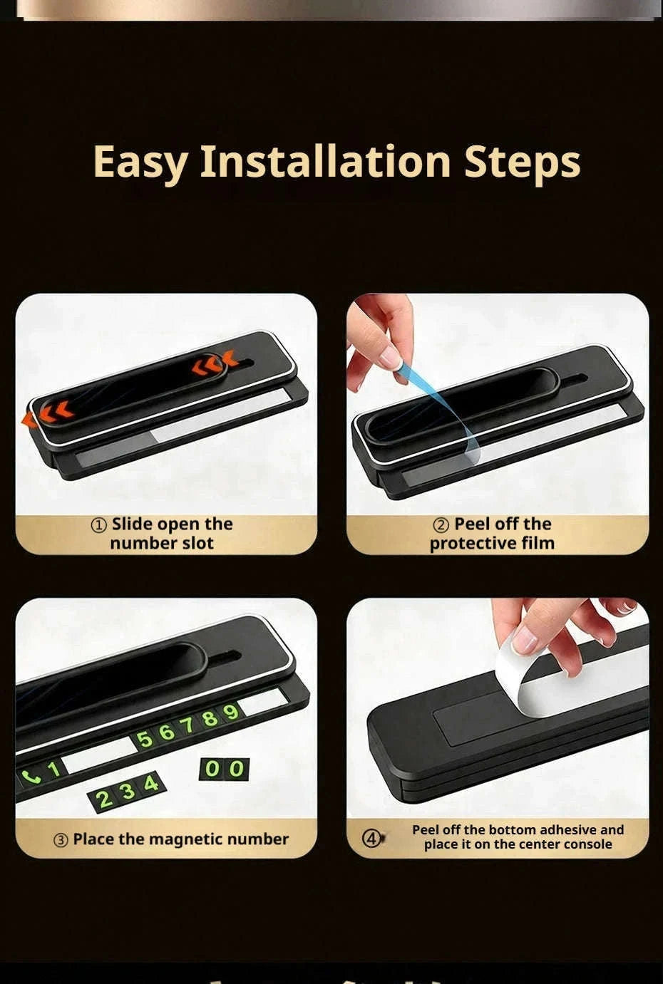Mini Portable Phone Number Plate with Dual Number Display-Black 1PC