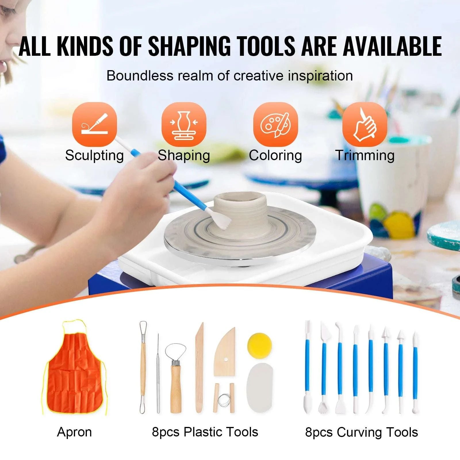 Mini Pottery Wheel Kit with Adjustable Speed & Dual Turntables-Mini 0-300rpm / france