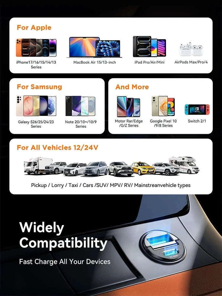 Mini Pull Ring Car Charger USB-C and USB-A Fast Charge-2 Type-c / China Mainland