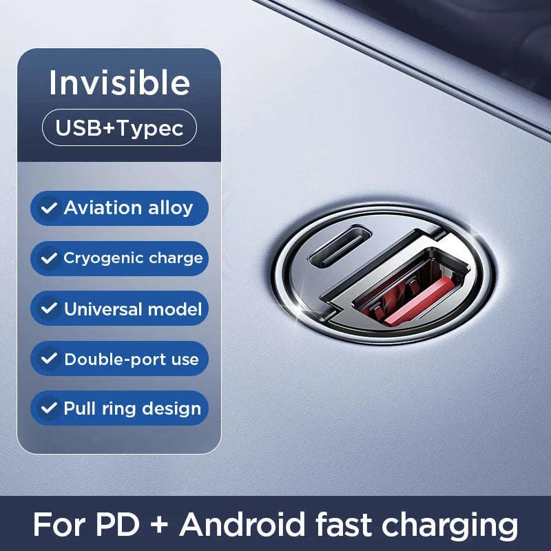 Mini Pull Ring Car Charger USB-C and USB-A Fast Charge-2 Type-c / China Mainland