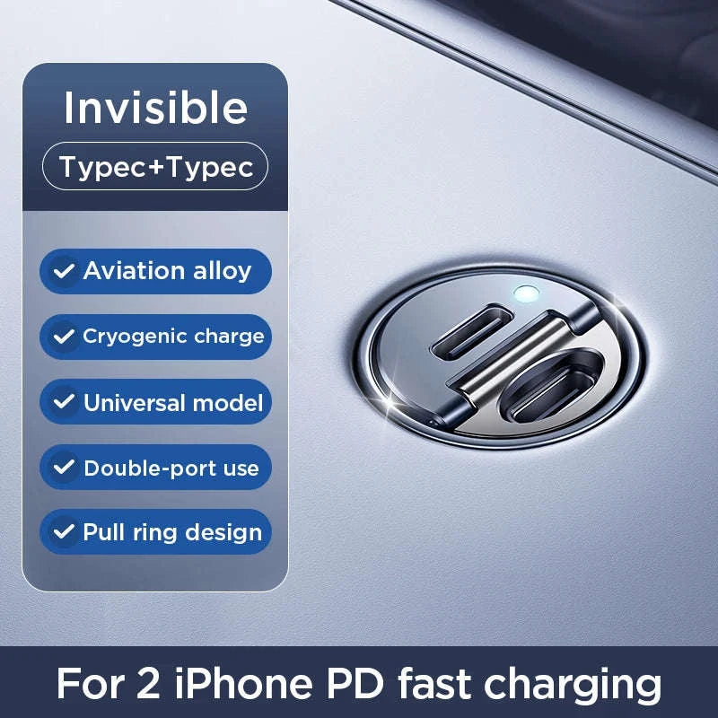 Mini Pull Ring Car Charger USB-C and USB-A Fast Charge-2 Type-c / China Mainland