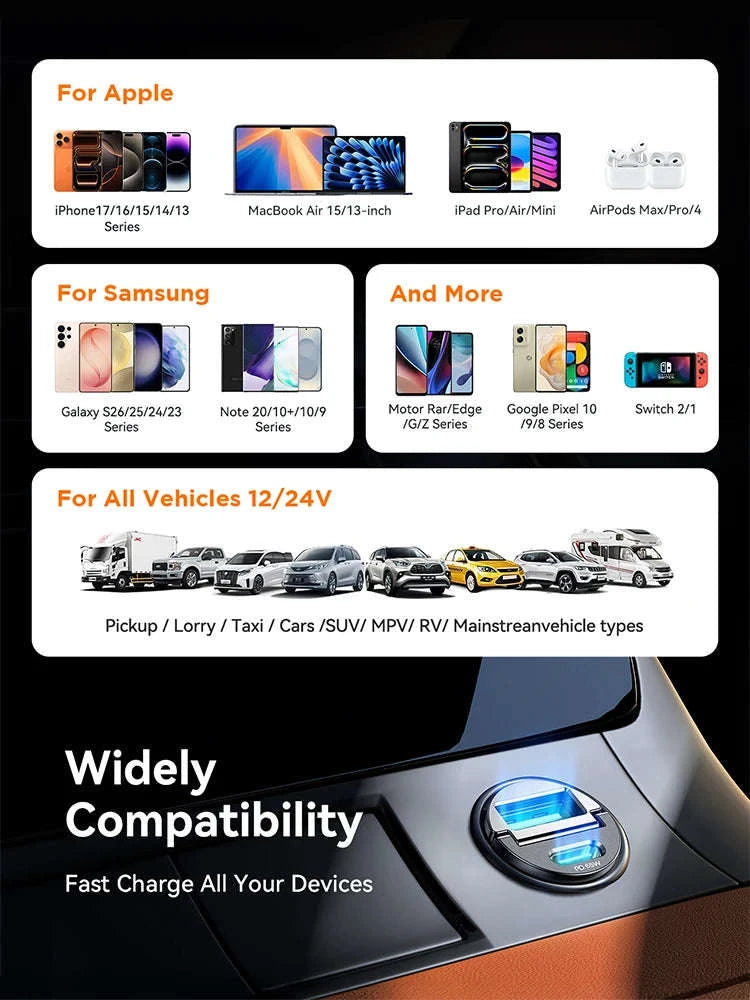 Mini Pull Ring Car Charger USB-C and USB-A Fast Charge-2 Type-c / China Mainland