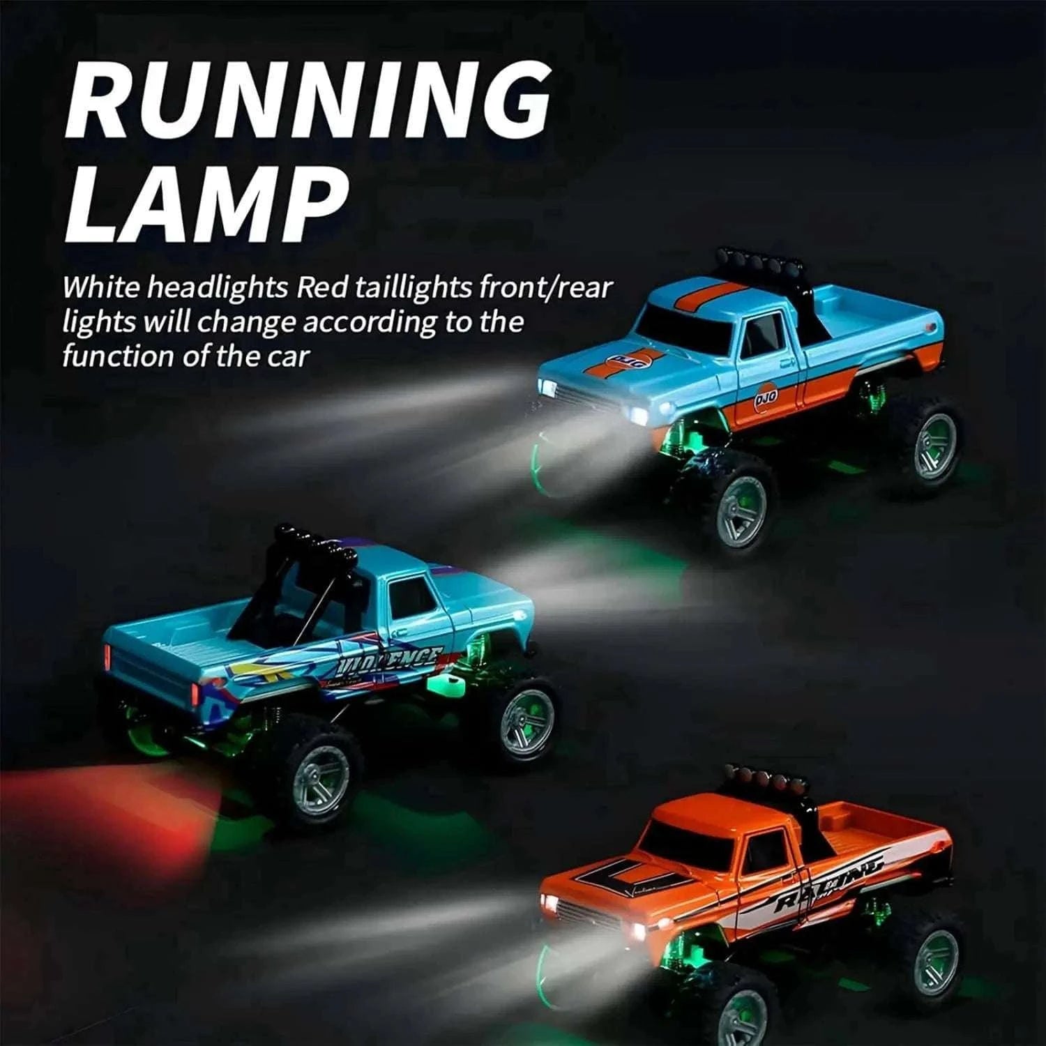 Mini RC Monster Truck 1:64 Remote Control Car with Lights-