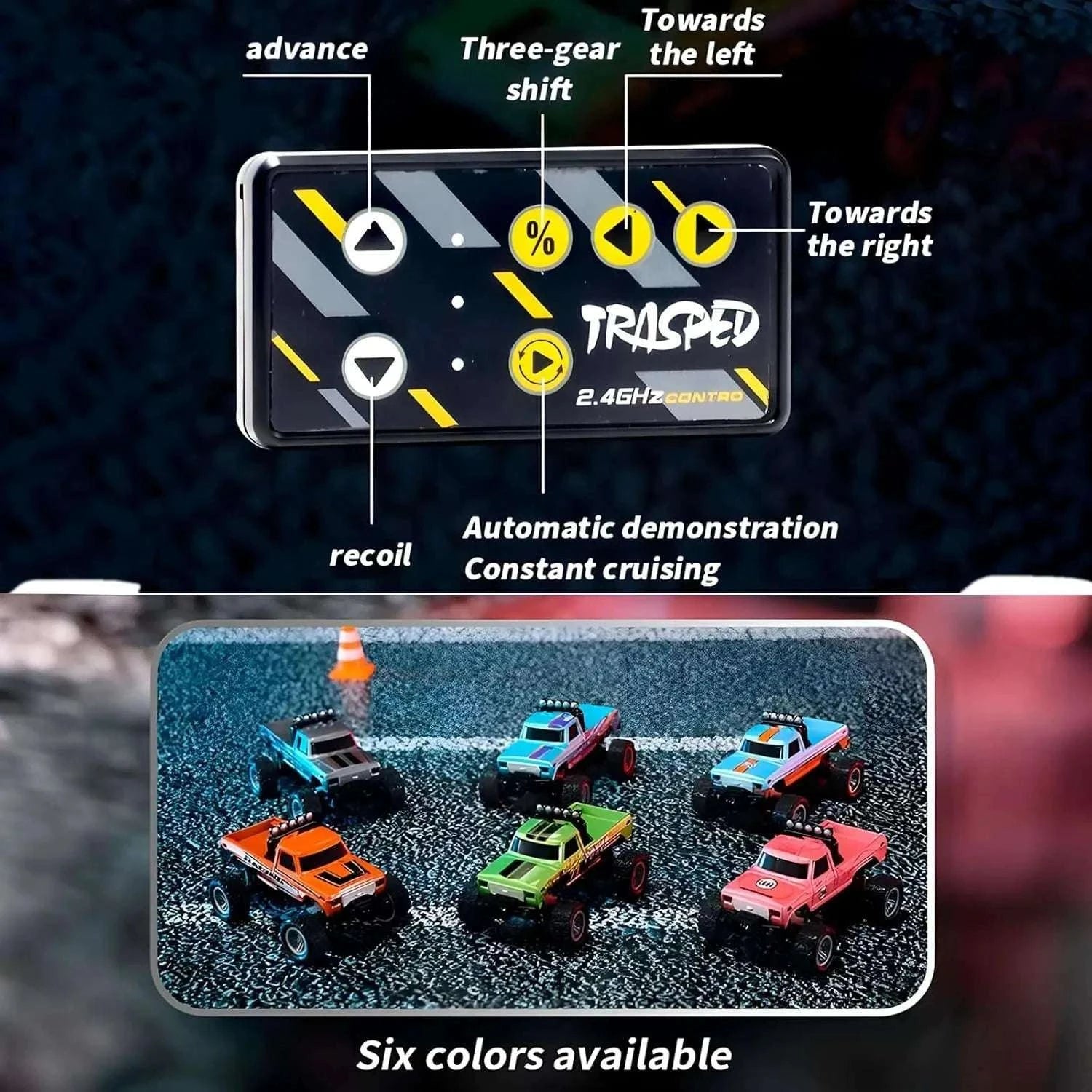 Mini RC Monster Truck 1:64 Remote Control Car with Lights-