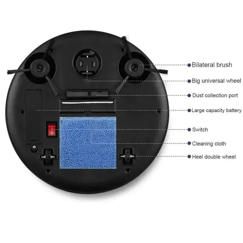 Mini Robot Vacuum Cleaner 3-in-1 Sweep Mop Quiet Cleaning-Black