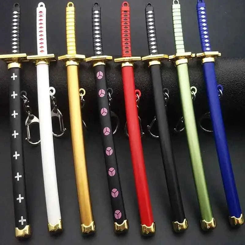 Mini Roronoa Zoro Samurai Sword Keychain-K769-blue