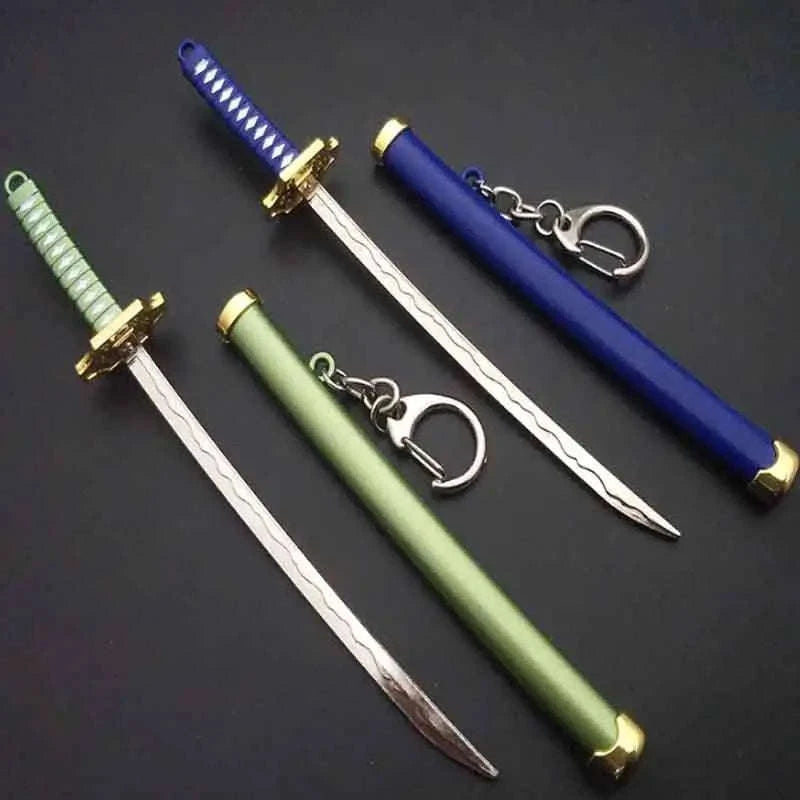 Mini Roronoa Zoro Samurai Sword Keychain-K769-blue