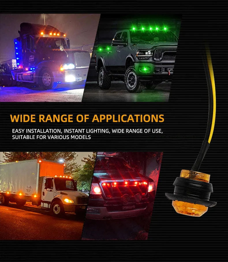 Mini Round LED Side Marker Light 12-24V for Truck Trailer Auto-Blue / 10PCS