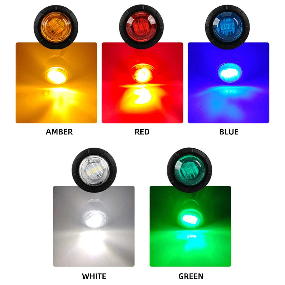 Mini Round LED Side Marker Light 12-24V for Truck Trailer Auto-Blue / 10PCS
