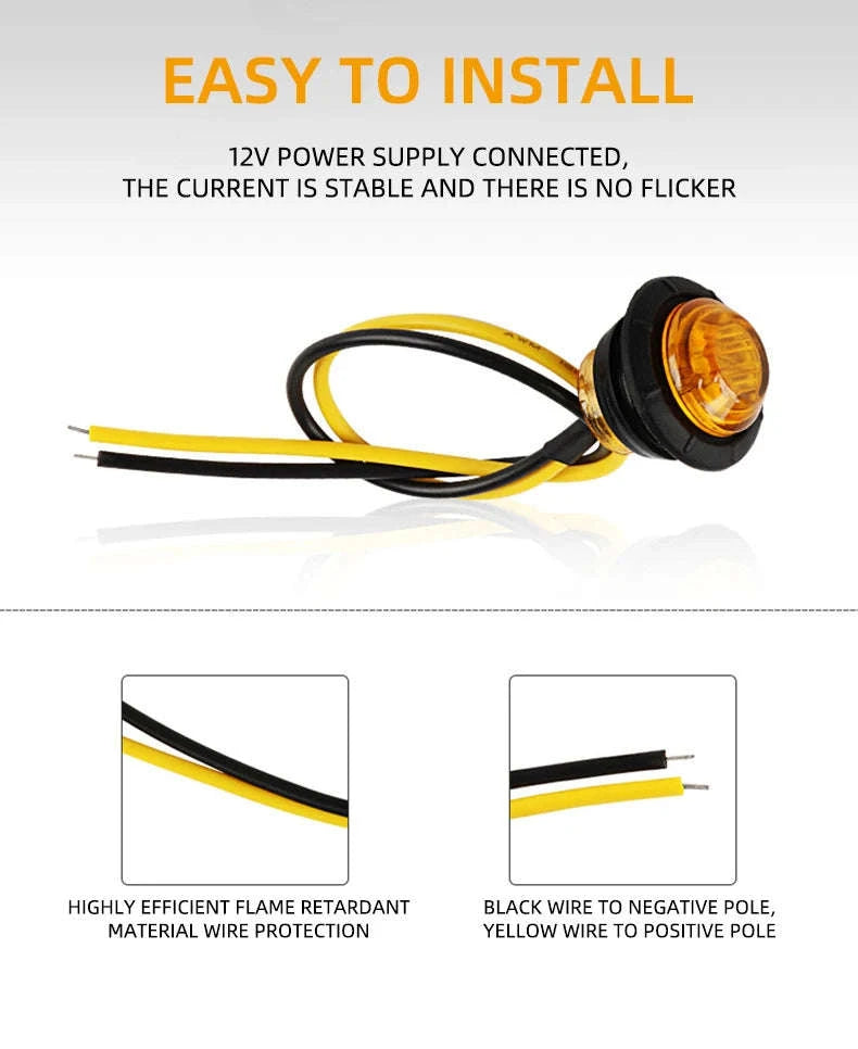 Mini Round LED Side Marker Light 12-24V for Truck Trailer Auto-Blue / 10PCS