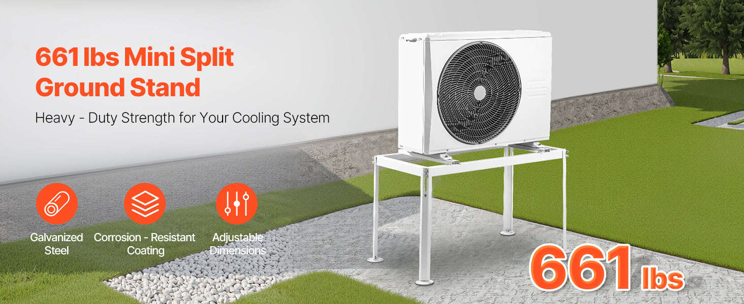 Mini Split Ground Stand Adjustable Anti-Vibration Stand for 9000-36000 BTU Outdoor Units-39.4x19x16inch / 8 inch / Poland