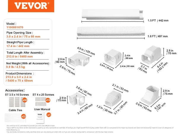 Mini Split Line Set Cover PVC Decorative Pipe Cover for Air Conditioner-9FT / United States