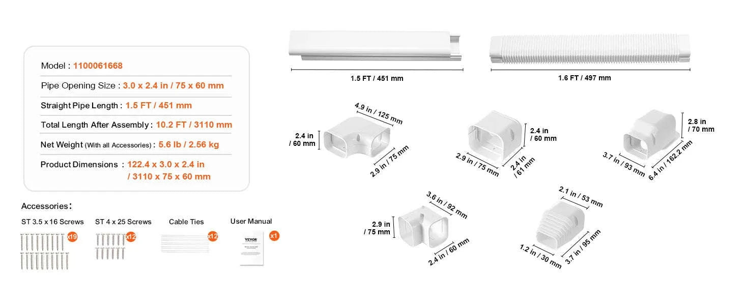 Mini Split Line Set Cover PVC Decorative Pipe Cover for Air Conditioner-9FT / United States