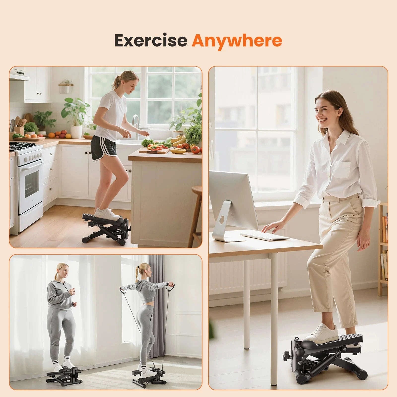 Mini Stepper with Resistance Bands & LCD Monitor 300 LBS Capacity-black / United States