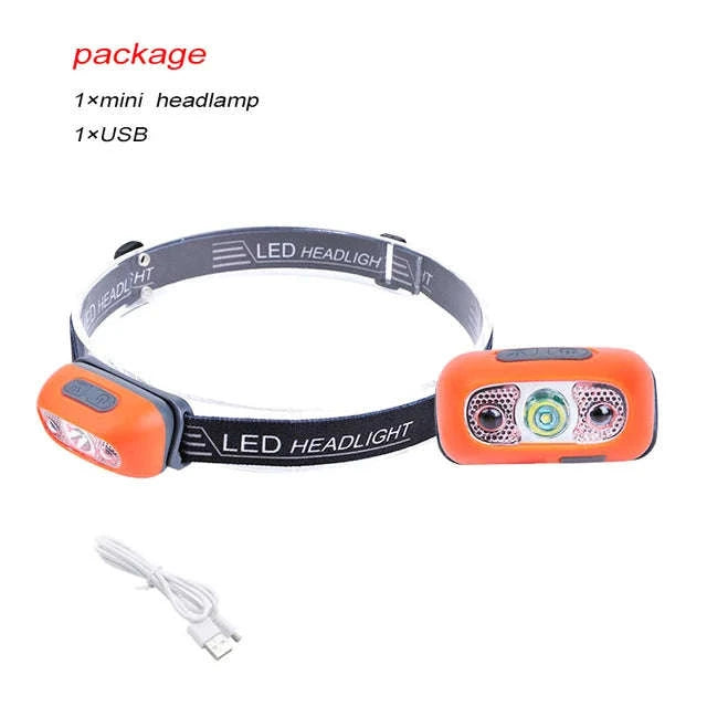 Mini USB Rechargeable Headlamp with Wave Sensor-orange 1PC / Headlamp