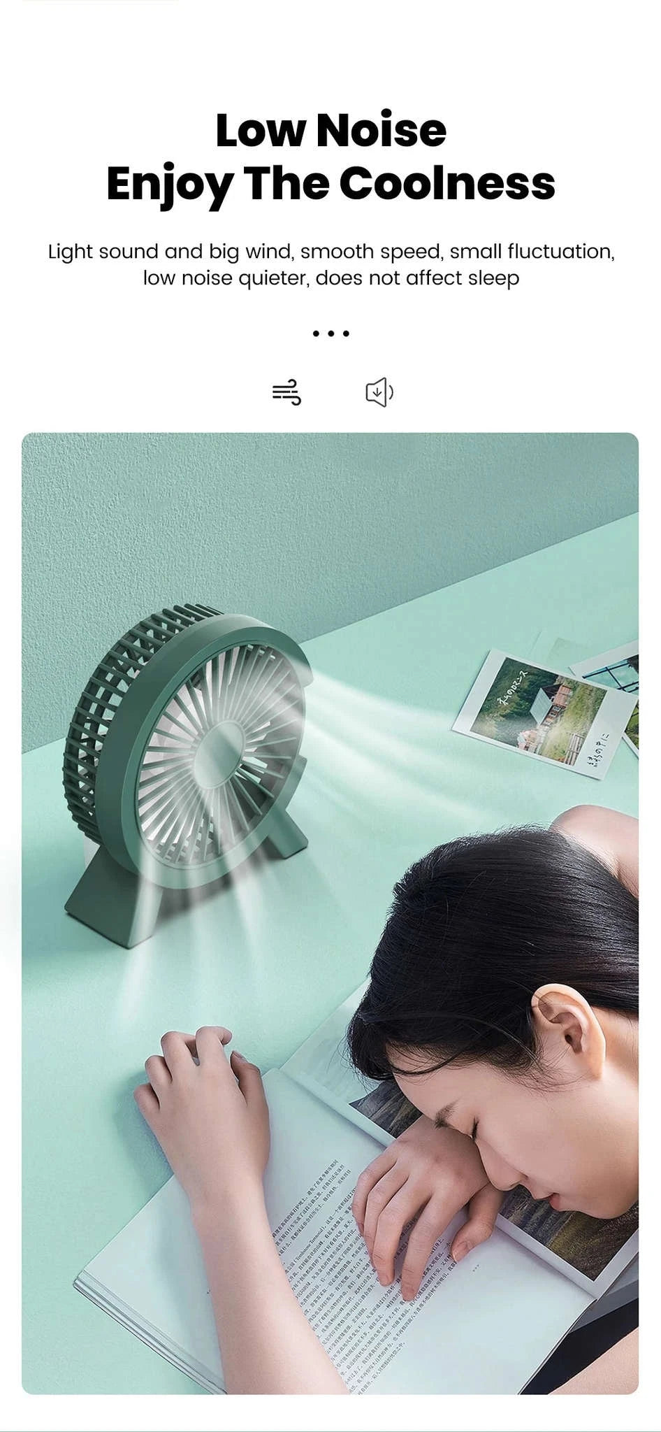 Mini USB Rechargeable Table Fan for Desk, Dorm, and Office-United States / WHITE