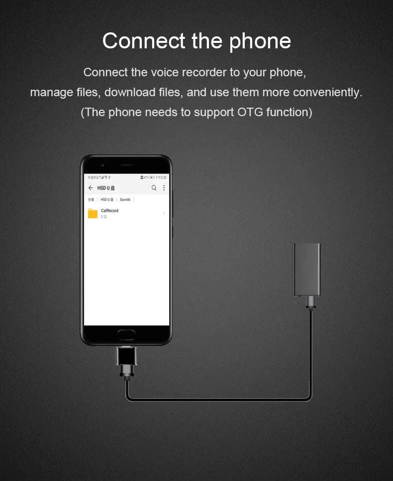 Mini Voice-Activated Digital Recorder with Magnetic Mount and USB-C-With Android OTG / China Mainland / 16 GB