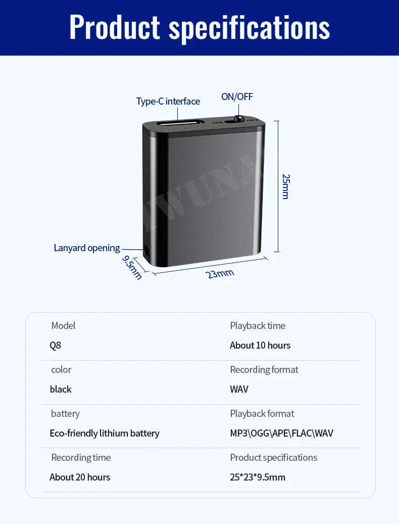 Mini Voice-Activated Digital Recorder with Magnetic Mount and USB-C-With Android OTG / China Mainland / 16 GB
