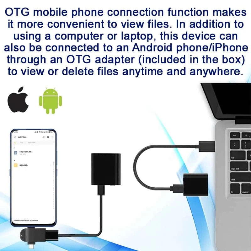 Mini Voice Activated Recorder with OTG Mobile Connectivity-L12 with Android OTG / 64 GB