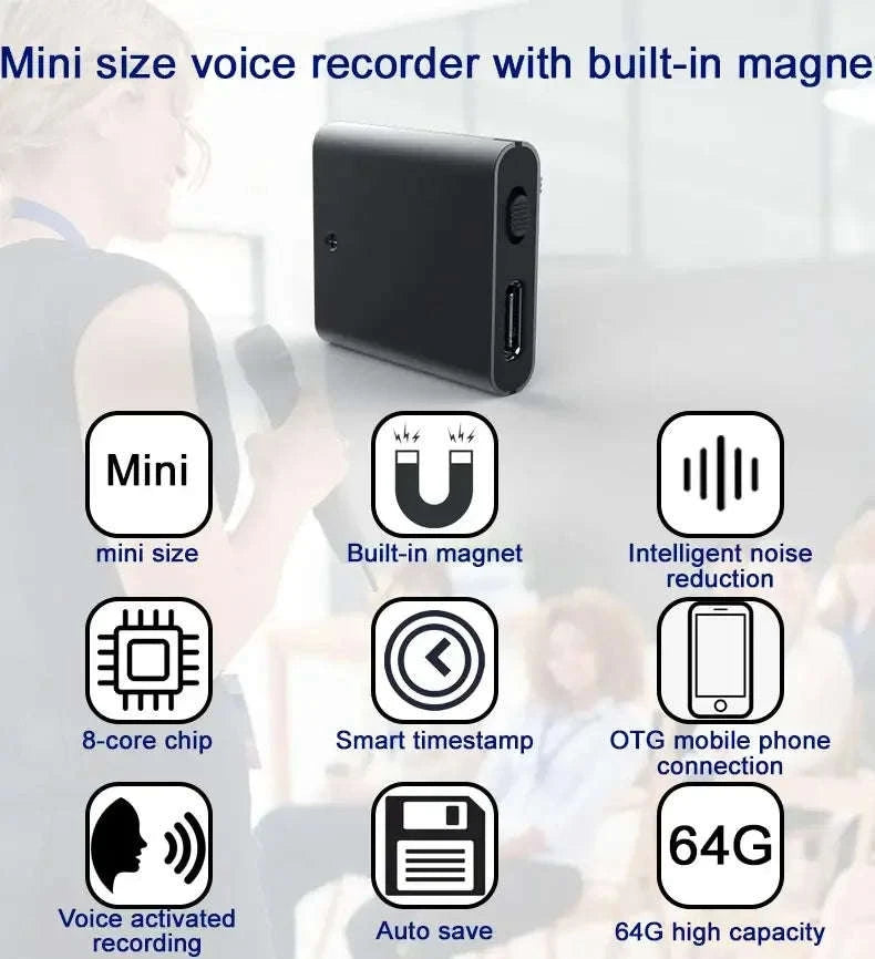 Mini Voice Activated Recorder with OTG Mobile Connectivity-L12 with Android OTG / 64 GB