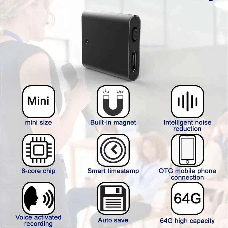 Mini Voice Activated Recorder with OTG Mobile Connectivity-L12 with iPhone OTG / 16 GB