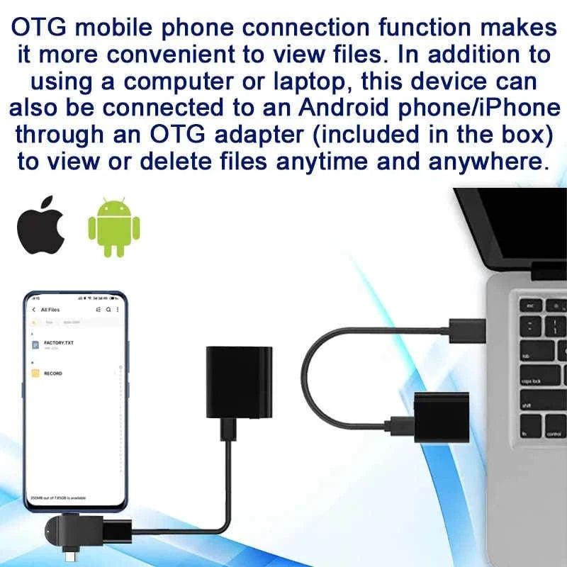 Mini Voice Activated Recorder with OTG Mobile Connectivity-L12 with iPhone OTG / 16 GB