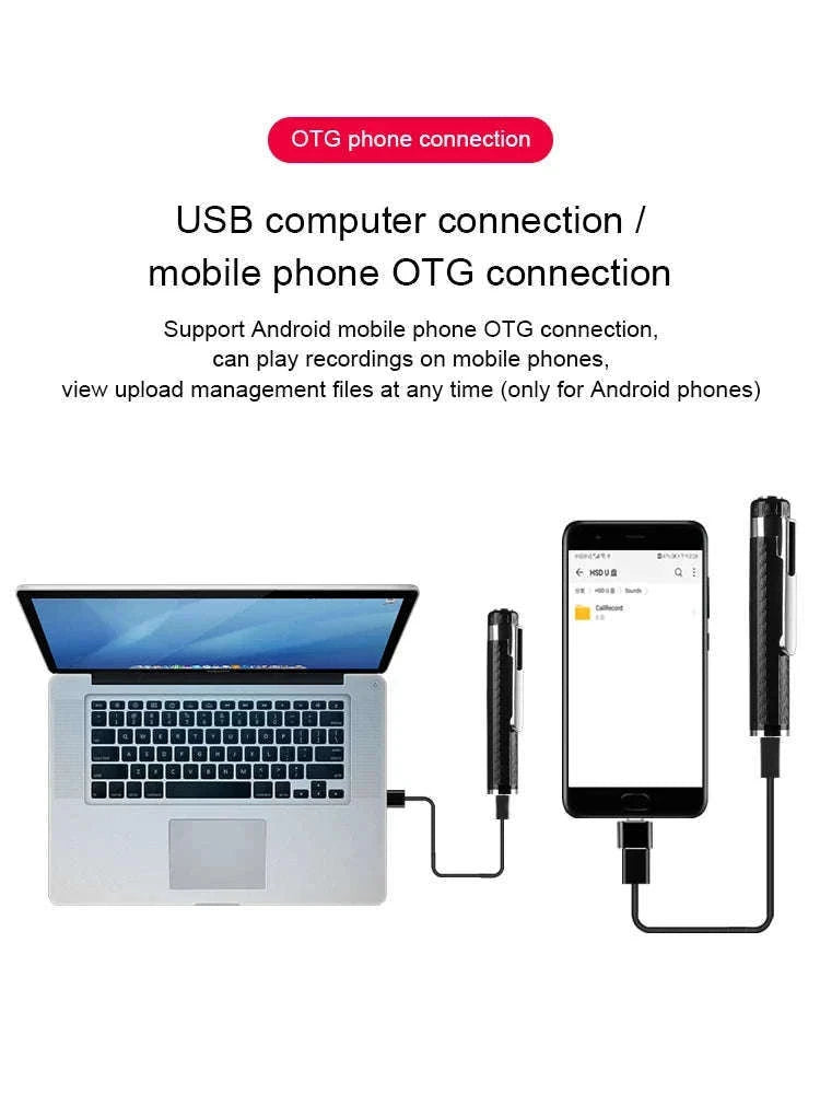 Mini Voice Recorder Pen with USB Flash Recording-With OTG adapter / < 1GB