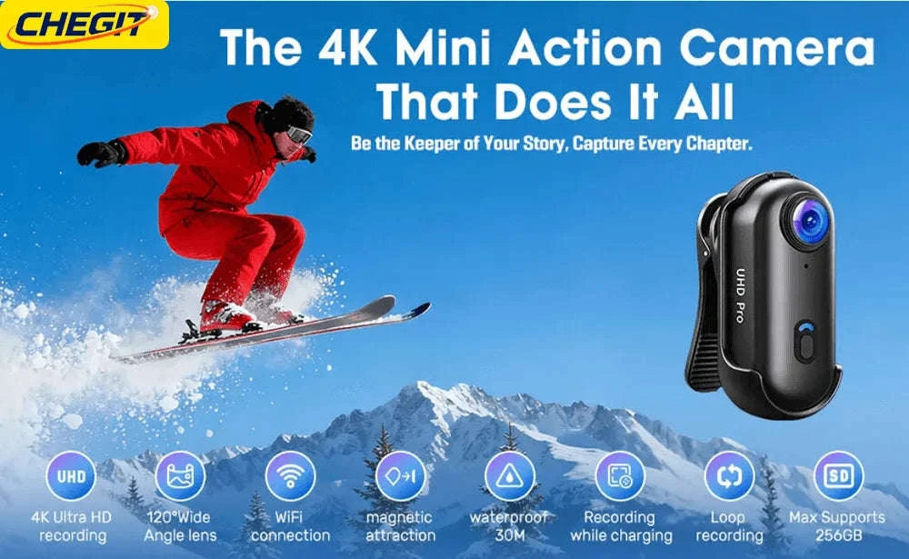 Mini WiFi Body Camera 4K / 1080P Waterproof Wearable Recorder-4K-White / 64GB