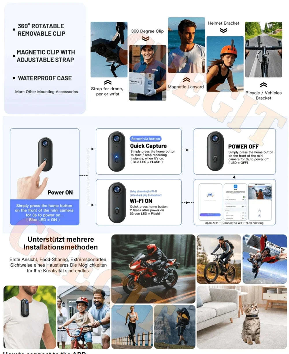 Mini WiFi Body Camera 4K / 1080P Waterproof Wearable Recorder-4K-White / 64GB
