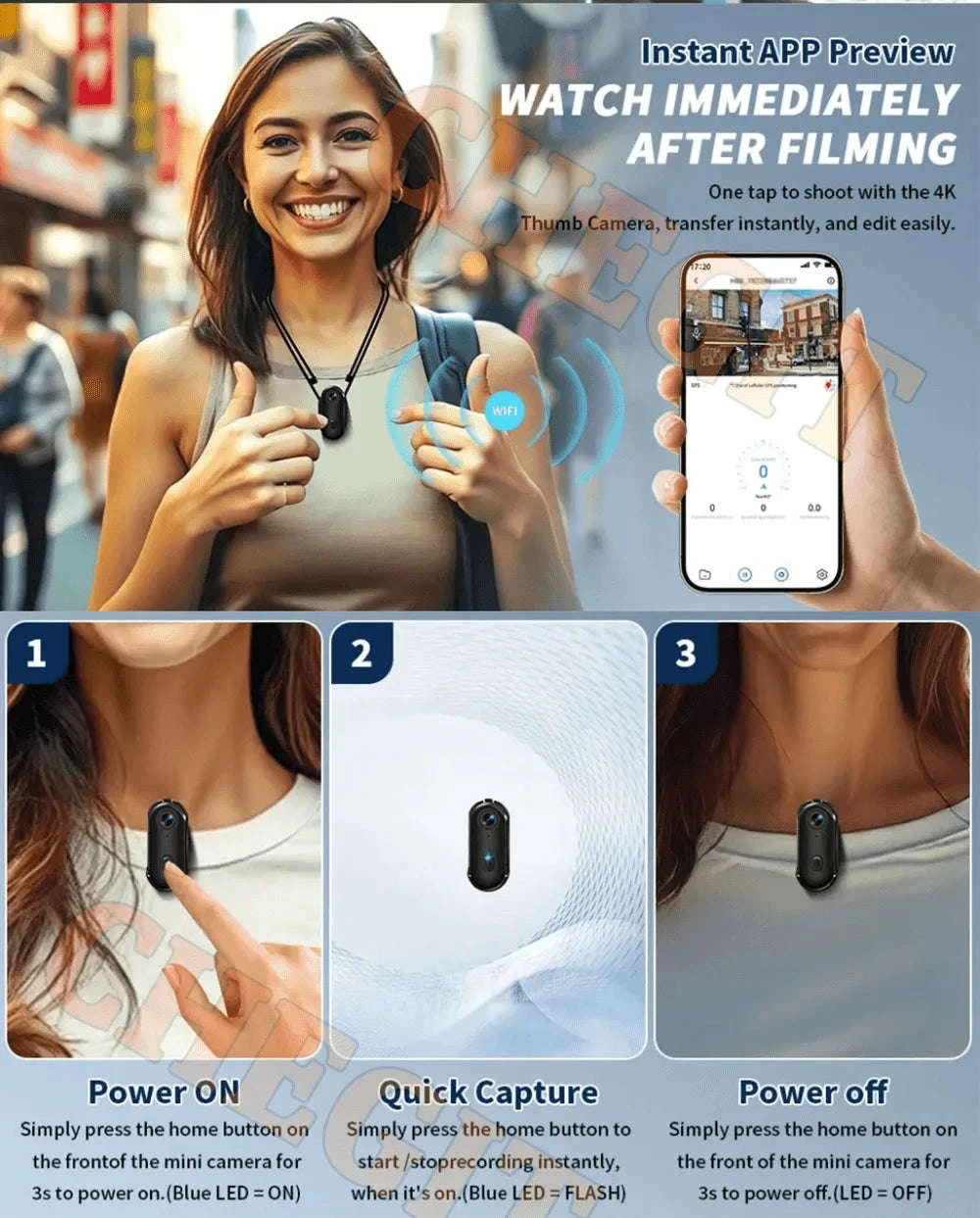 Mini WiFi Body Camera 4K / 1080P Waterproof Wearable Recorder-4K-White / 64GB