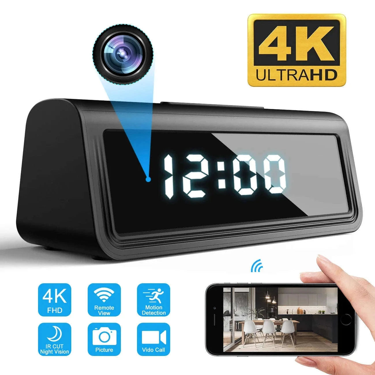 Mini WiFi Clock Camera 4K Hidden Home Security Recorder-US PLUS / with 128GB card