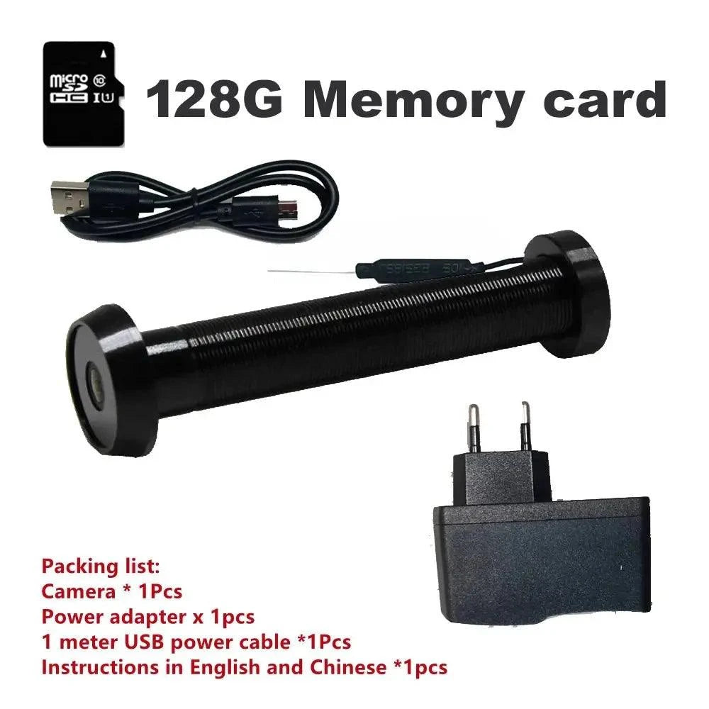 Mini WiFi Door Camera – Compact Full HD Peephole Security with Night Vision-black 128G / UK Plug
