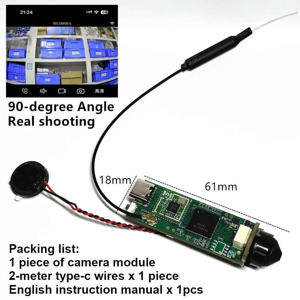 Mini WiFi P2P Camera Module with 3MP Clarity and Two‑Way Audio-3.7mm Pin hole lens / US Plug