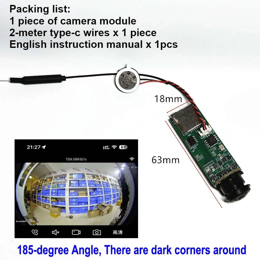 Mini WiFi P2P Camera Module with 3MP Clarity and Two‑Way Audio-3.7mm Pin hole lens / US Plug