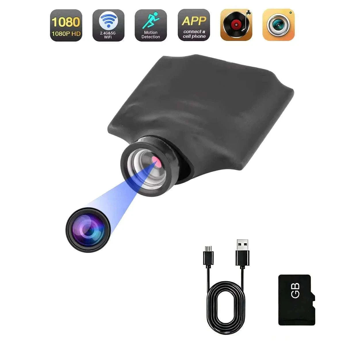 Mini WiFi Security Camera 1080P with Motion Detection Remote View-Black / ADD 32G Card