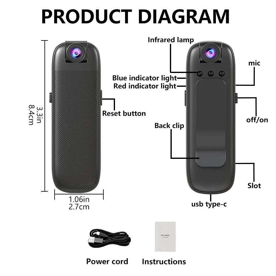 Mini WiFi Security Camera 1080P with Night Vision & Alerts-Camera Add 8G Card