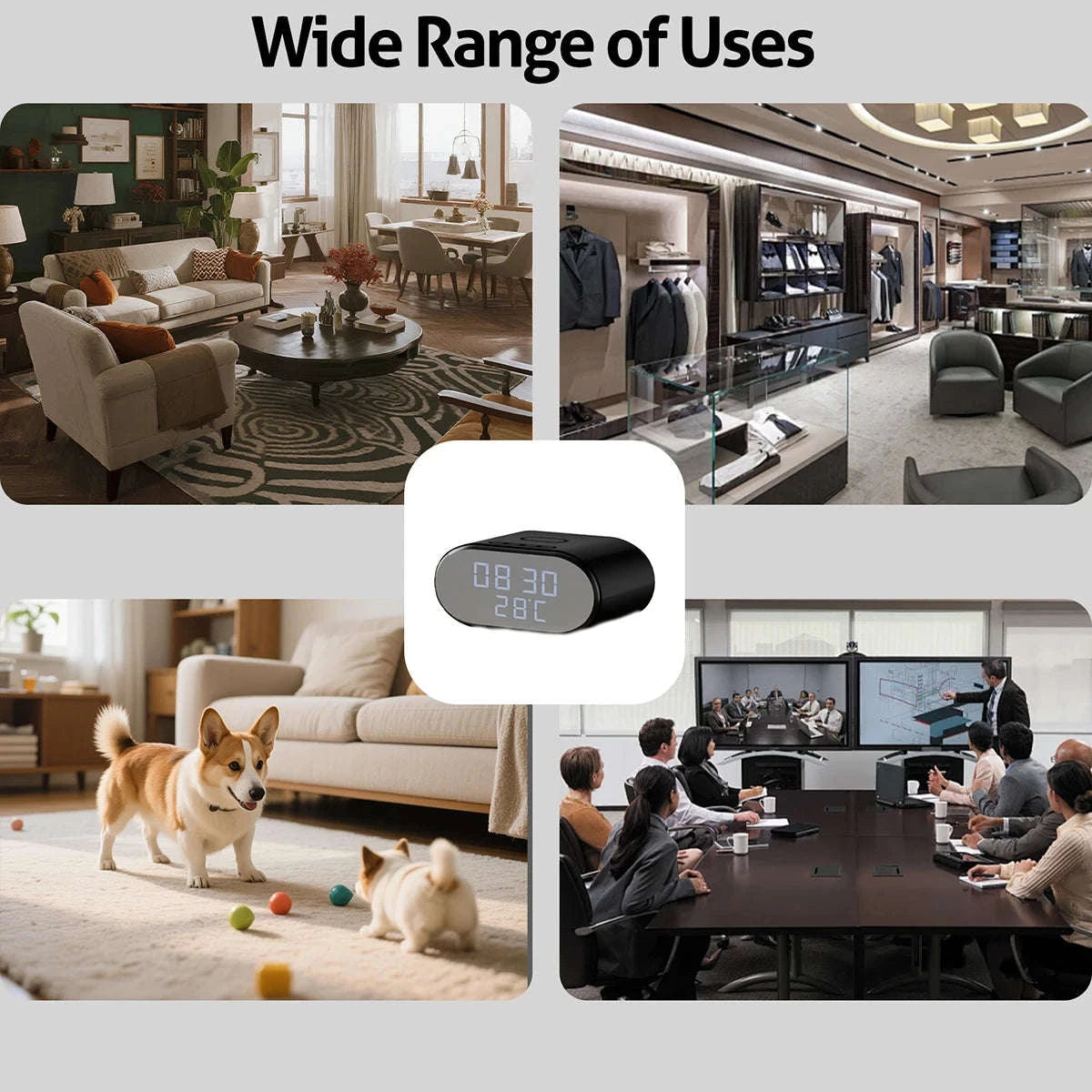 Mini WiFi Security Camera 4K Alarm Clock with Wireless Charging-China Mainland