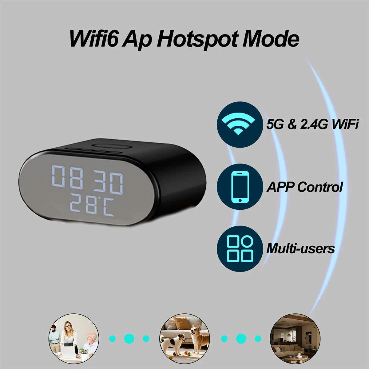 Mini WiFi Security Camera 4K Alarm Clock with Wireless Charging-China Mainland